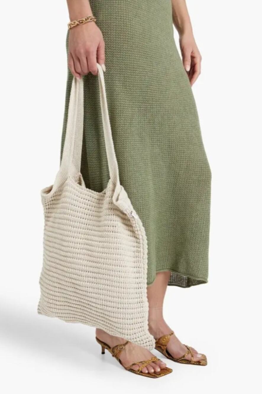 Onia Tote Bag Handbag Linen Open Knit Crochet Beachy Boho Minimalist Vacation